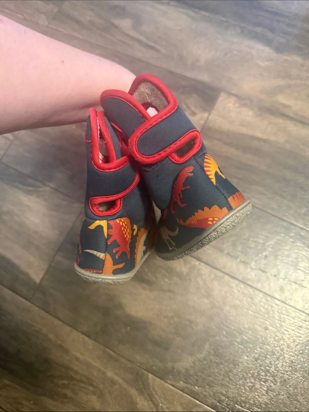 Bogs Navy Baby & Walker Boots with Red Trim and Multicolor Dinosaur Print